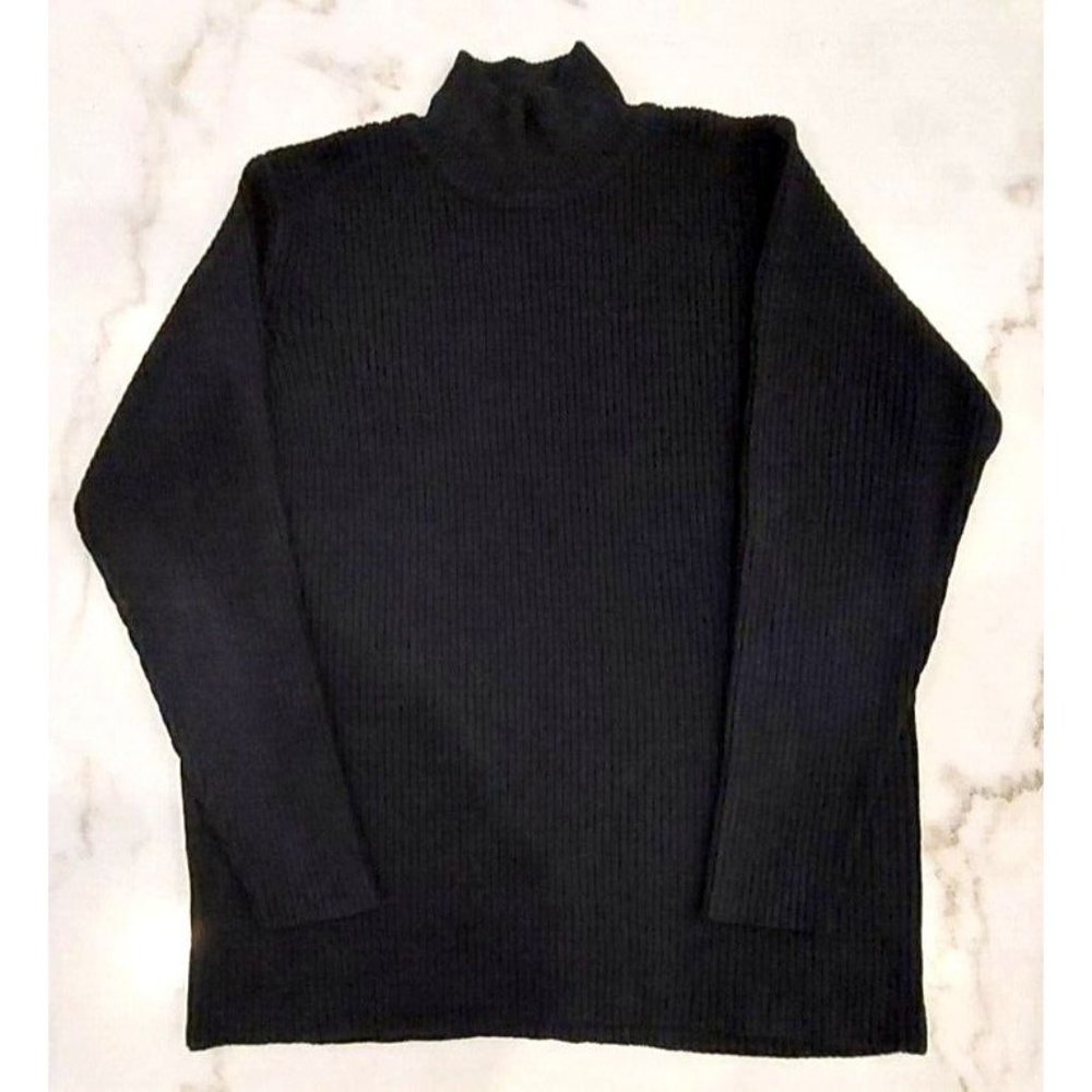 Talbots Mock Turtleneck Women's Size 8 Black Ribbed Stretch Long Sleeve Top